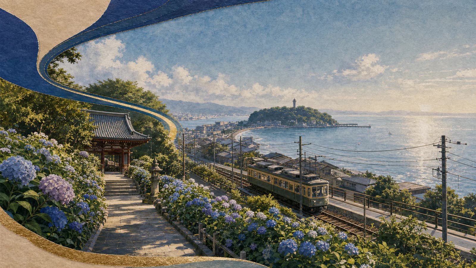 Illustrated day-trip route from Ikebukuro to Kamakura and Enoshima