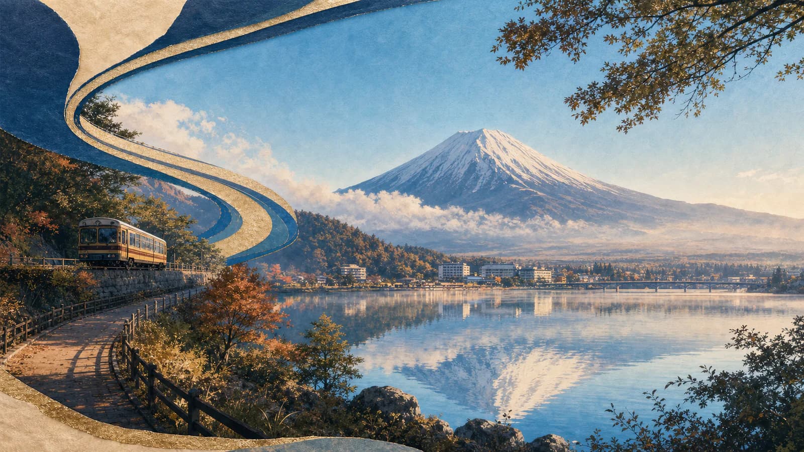 Illustrated day-trip route from Ikebukuro to Lake Kawaguchiko and Mount Fuji